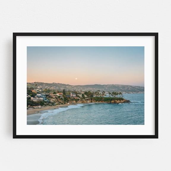 Crescent Bay Moonrise 01 - Laguna Beach California Photography Black Framed Wall Art Print 16 x 24 inches