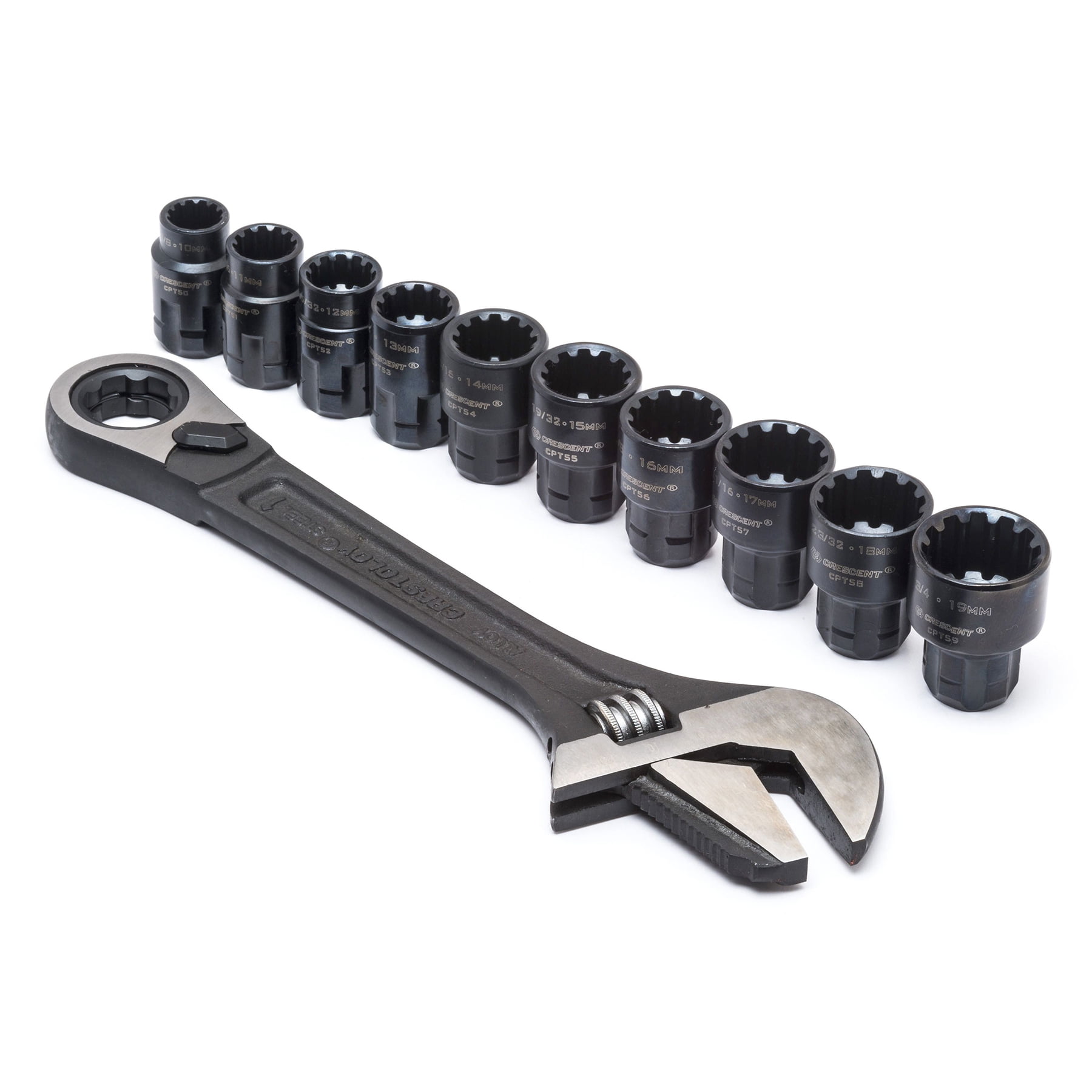 Crescent CPTAW8 11 Pc. Pass-Thru X6 Black Oxide Adjustable Wrench and  Spline Socket Set