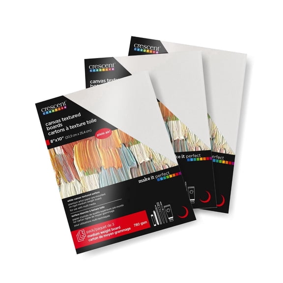 Crescent White Canvas Boards for Painting, Drawing, Sketching, 8"x10", Multi-Media, Acid Free, Rigid, Portable, Ideal For Plein Air, Cold Press, 3 Sheets