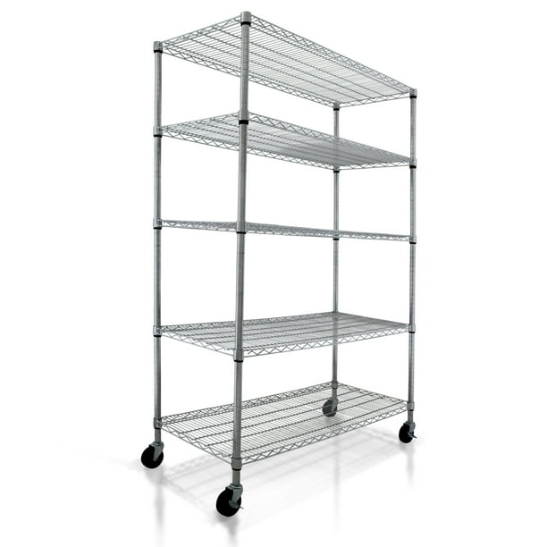 Crescent, Chrome, 48 x 24 x 76, 4000 LBS, Metal Shelves for Storage with Wheels, Ideal for
