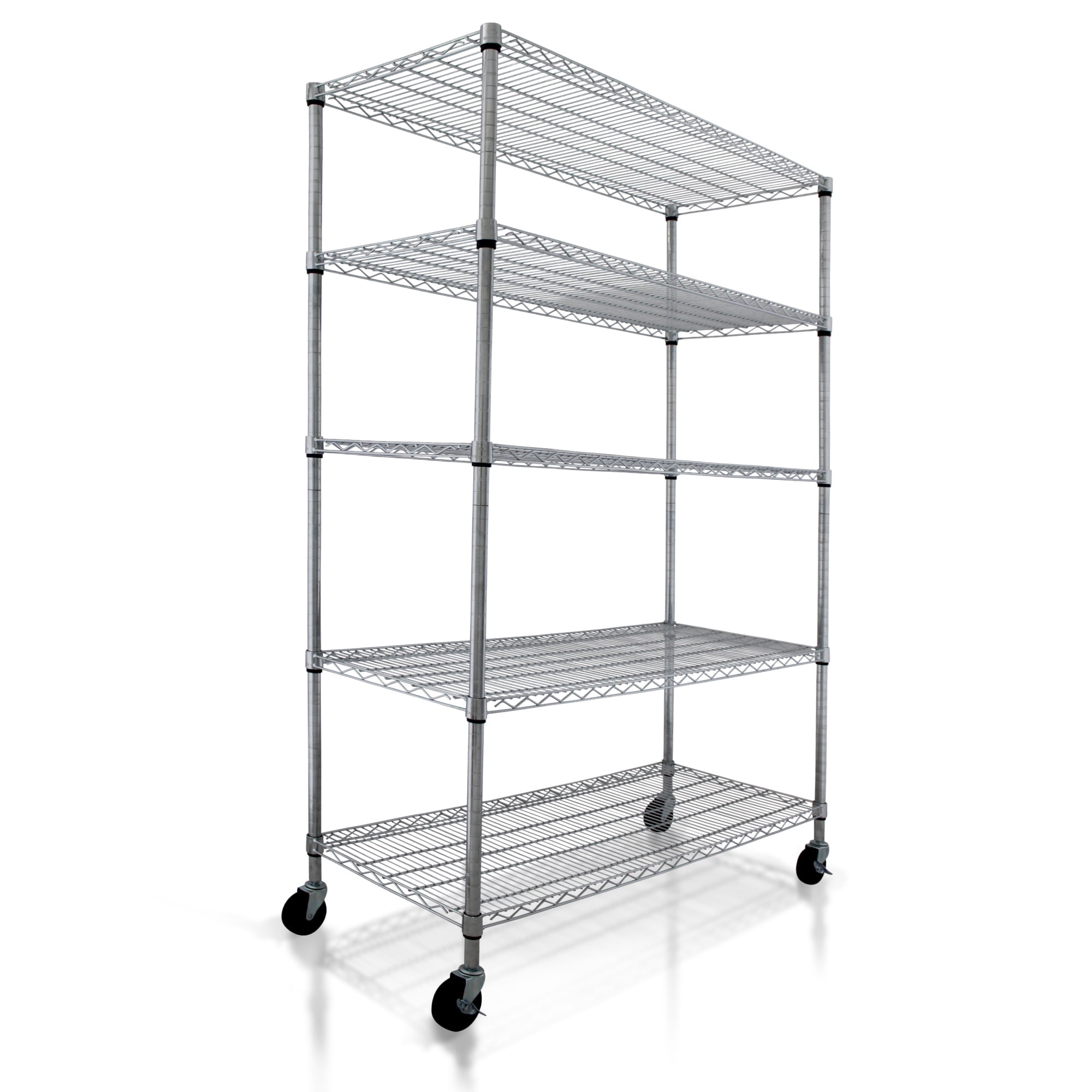 Chrome 5-Tier Adjustable Metal Shelving Rack with Wheels