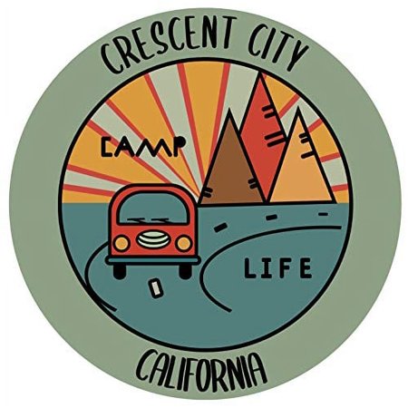 Crescent City California Souvenir 4 Inch Vinyl Decal Sticker Camping Design