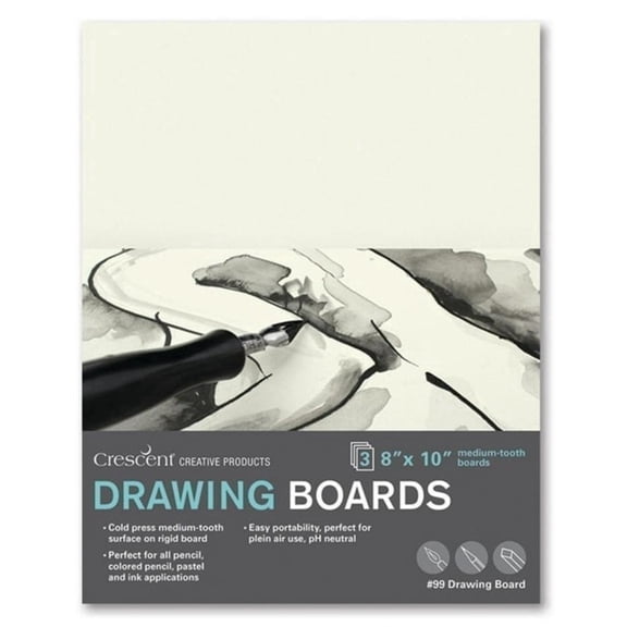 Crescent Cold Press Illustration Art Board for Drawing, Multi-Media, White Sketch Board, 8"x10", Acid Free, Rigid, Portable, Ideal for Plein Air, 3 Sheets