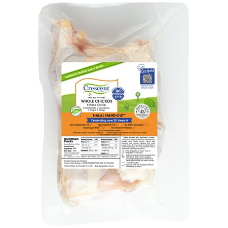Crescent Foods Certified Halal Hand-Cut Fresh Whole Cut Chicken, 18g Protein per serving, 3.0 - 6.5 lb., All-Natural