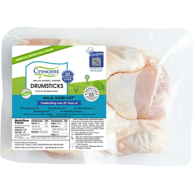 Crescent Foods Fresh Chicken Drumsticks, Certified HandCut Halal, All