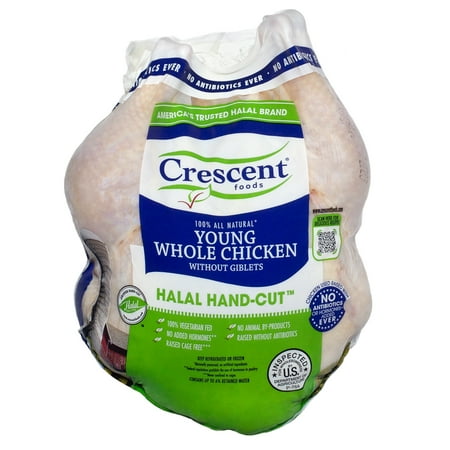 Crescent Foods Halal Hand-Cut Fresh Young Whole Chicken, 21g Protein, 2.5 - 5 lb
