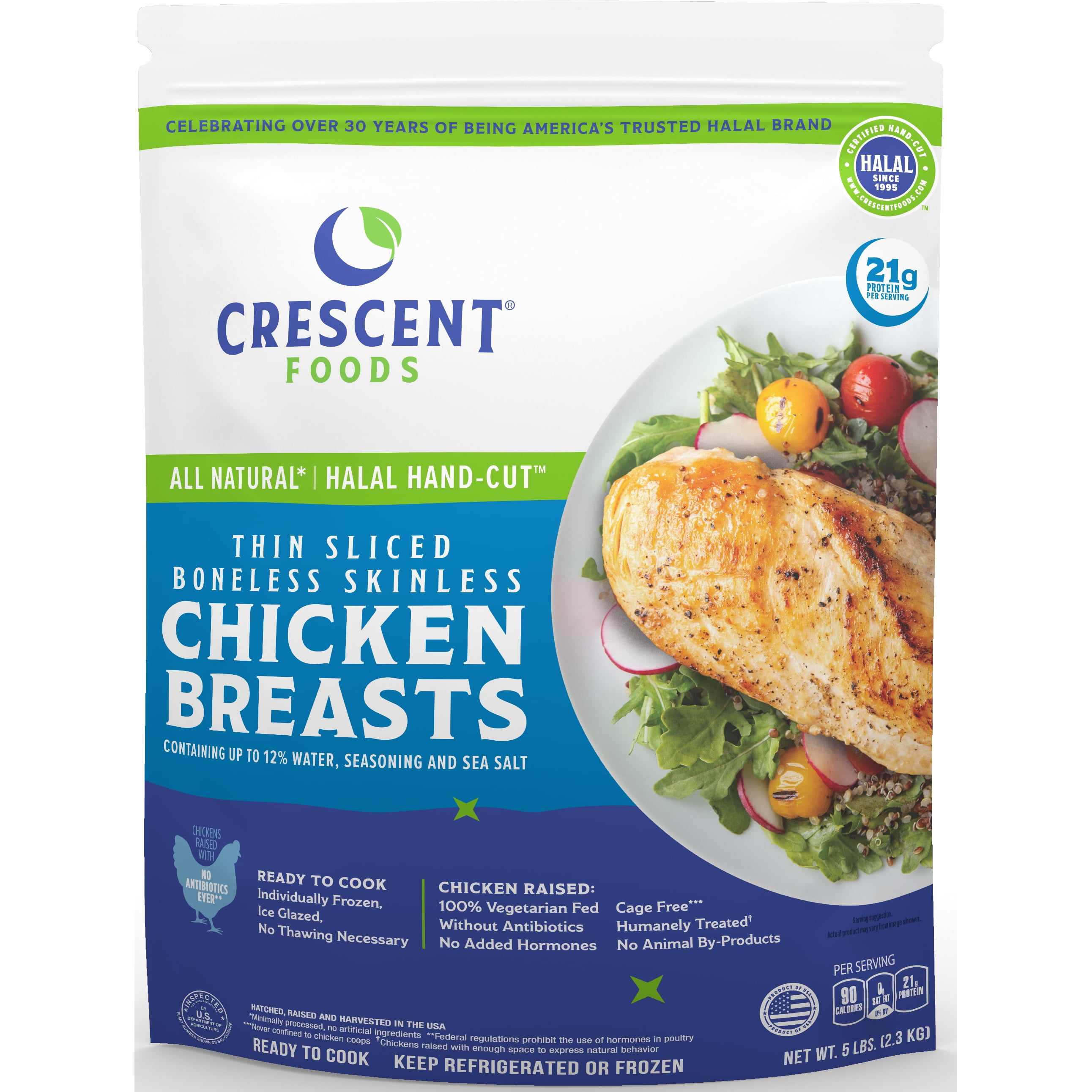 Crescent Foods Halal Boneless Skinless Breast, 5lb (Frozen)