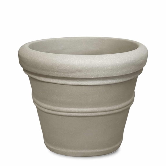 Crescent Garden Brunello - Classic Rolled Rim Planter, Weather-safe Plastic Pot, Parchment 20"