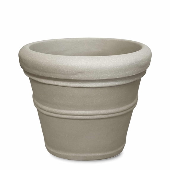 Crescent Garden Brunello - Classic Rolled Rim Planter, Weather-safe Plastic Pot, Parchment 27'' Planter