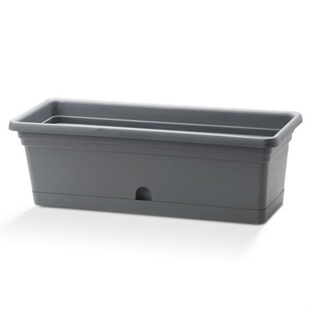 Crescent Garden In/Outdoor Emma Rectangle Plastic Flower Pot Charcoal Colored Planter, 20 Inches