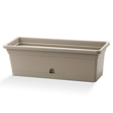 Crescent Garden In/Outdoor Emma Rectangular Plastic Flower Pot Cappuccino Colored Planter, 20 Inches