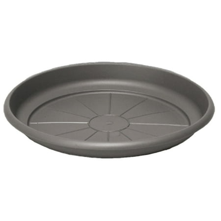 Crescent Garden In/Outdoor Emma Round Plastic Flower Pot Charcoal Colored Saucer, 15 Inches