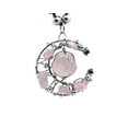 thumbnail image 1 of Crescent Half Moon Silver Metal Wire Wrapped Tumbled Healing Gemstone Crystal Pendant Adjustable Necklace - Womens Fashion Handmade Celestial Jewelry Boho Accessories, 1 of 2