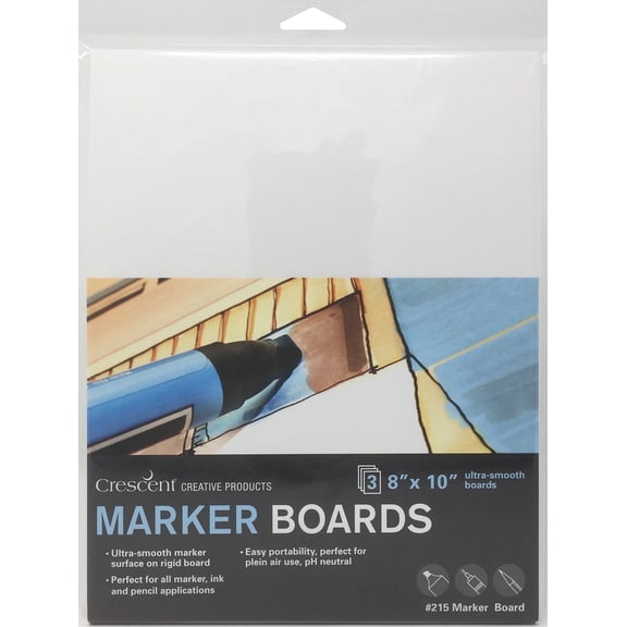 Crescent White Poster Board, Dry Erase, 8"x10", Acid Free, Rigid, Portable, Great for Plein Air, Multi-Mediahot Press, 3 Sheets