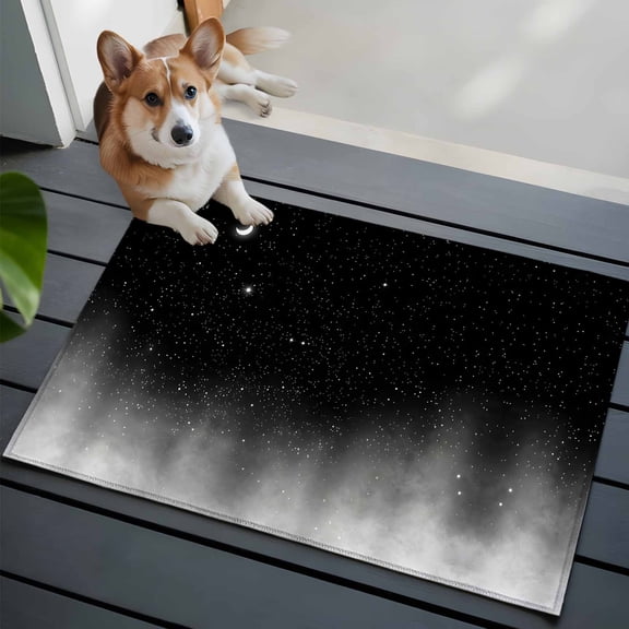 Crescent Moon 2x3 Area Rugs for Living Room, Dreamy Black Misty Cloud Gray Gradient Fog Non Slip Floor Mat Washable Low-Profile Indoor Carpet for Bedroom, Dining Room, Bathroom