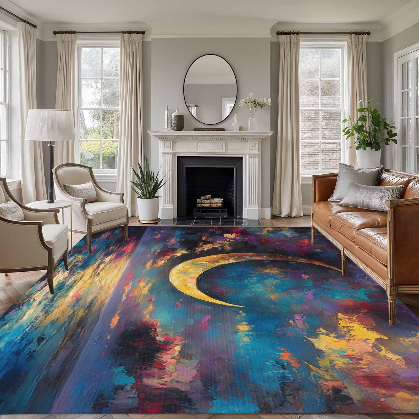 Crescent Moon 6'x9' Rug for Dining Room Table and Chair Setup, Dreamy ...
