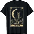 thumbnail image 1 of Crescent Moon And Cat Tarot Card Mystic Night Unisex T-Shirt, up to size 5XL, 1 of 2