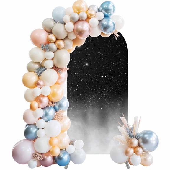 Crescent Moon Arch Backdrop Cover 6 FT Dreamy Black Misty Cloud Gray Gradient Fog Stretchy Elastic Arch Stand Covers Spandex Arched Background Birthday Wedding Party Decoration (No Stand)