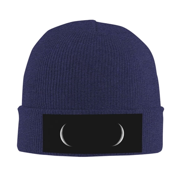 Crescent Moon Beanie Hat Men Women Warm Printed Cap Knit Beanies Hats Outdoor Winter Navy Blue