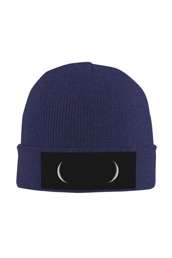 Crescent Moon Beanie Hat Men Women Warm Printed Cap Knit Beanies Hats Outdoor Winter Navy Blue