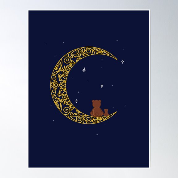 Crescent Moon Bear Poster Wall Art, Modern Wall Decor, 24x36 UNFRAMED