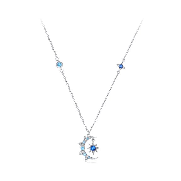 Crescent Moon Burst Necklace - 925 Silver Adjustable Chain Delicate Pendant Jewelry for Women