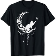 Crescent Moon Cat Star Mystical Celestial Women Girls Kids T-Shirt men and women can wear, black, white, gifts