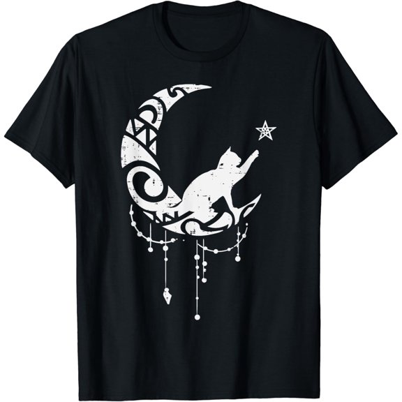 Crescent Moon Cat Star Mystical Celestial Women Girls Kids T-Shirt