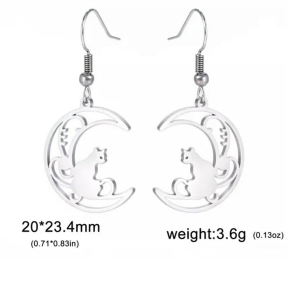 Crescent Moon Cats Earrings Stainless Steel Dangle Earrings Animal Jewelry