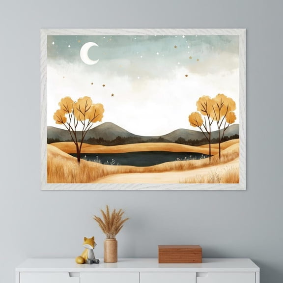 Crescent Moon Celestial Style Wall Art Boho Night Sky Landscape Nursery Unframed Paper Print