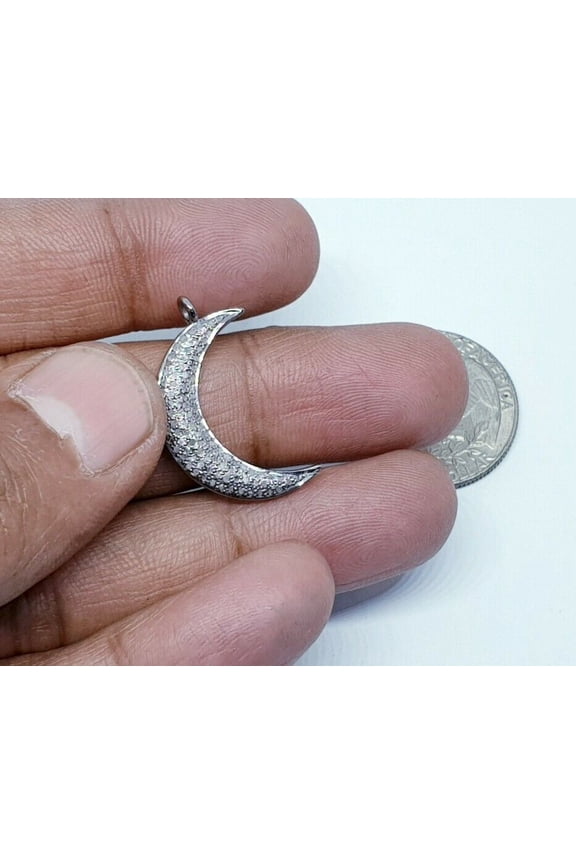 Crescent Moon Charm Necklace Pave Diamond 925 Silver Charm Diamond Pendant.