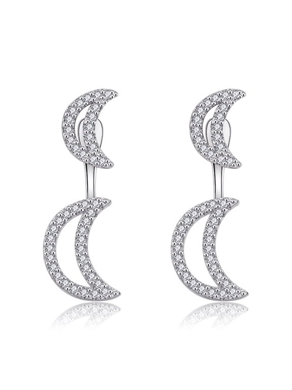 Crescent Moon Ear Jackets Dangle Drop Stud Earrings CZ Crystal Cartilage Studs for Women