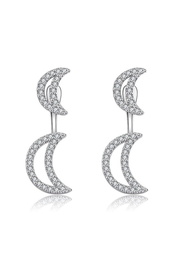 Crescent Moon Ear Jackets Dangle Drop Stud Earrings CZ Crystal Cartilage Studs for Women