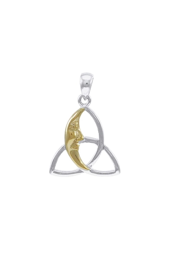 Crescent Moon Face Trinity Pendant 925 Sterling Silver Gold Accent Jewelry