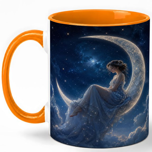 Crescent Moon Girl 11oz Ceramic Mug, Celestial Fantasy Art