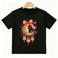 thumbnail image 1 of Crescent Moon Halloween Floral Bow Short Sleeve Crewneck Cotton Kids T-Shirt, 1 of 4