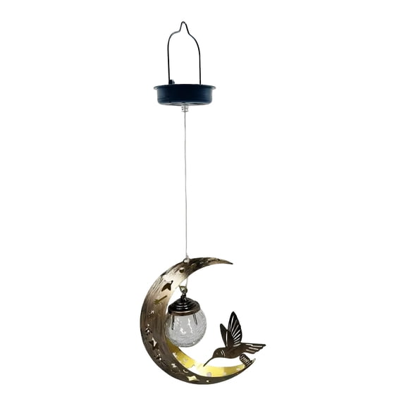 Crescent Moon Hollow Solar Hanging Lantern Lights Glass Globe Waterproof Outdoor Tree Porch Garden Yard Projection Landscape Decor Lamp