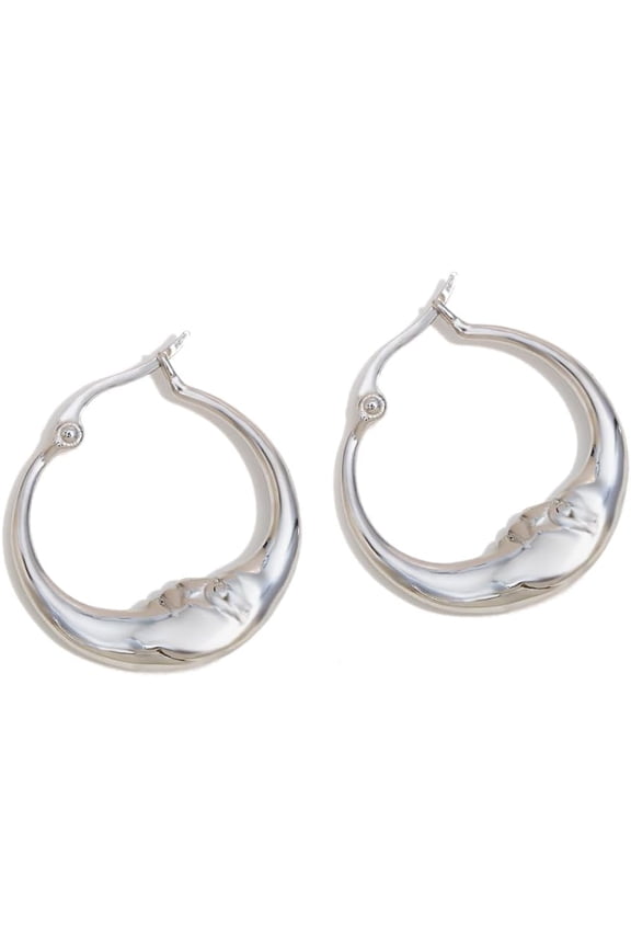Crescent Moon Hoop Earrings for Women Stainless Steel Abstract Portrait Face Huggie Hoops Dangle Drop Earring Click-Top Fashion Jewelry Birthday