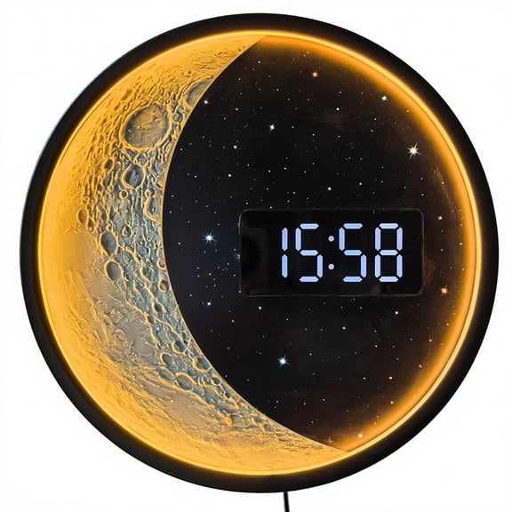 Crescent Moon LED Digital Wall Clock 12'' Metal Frame Electric Wall Clock