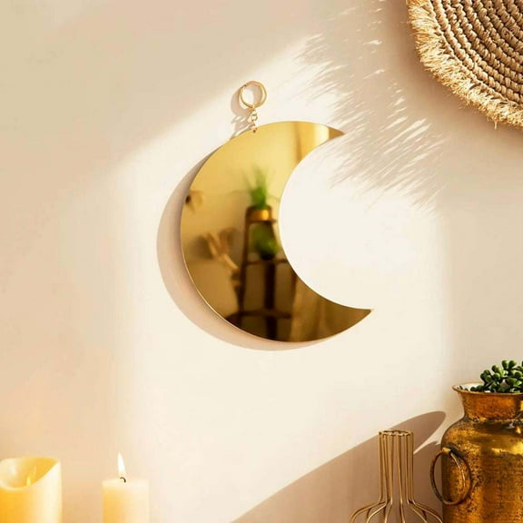 Crescent Moon Mirror Wall Hanging – Boho Minimalist Moon Phase Decor for Bedroom, Living Room or Meditation Space – Aesthetic Lunar Mirror Wall Art