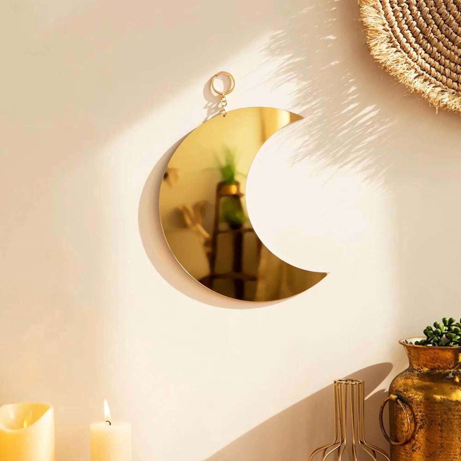 Crescent Moon Mirror Wall Hanging – Boho Minimalist Moon Phase Decor ...