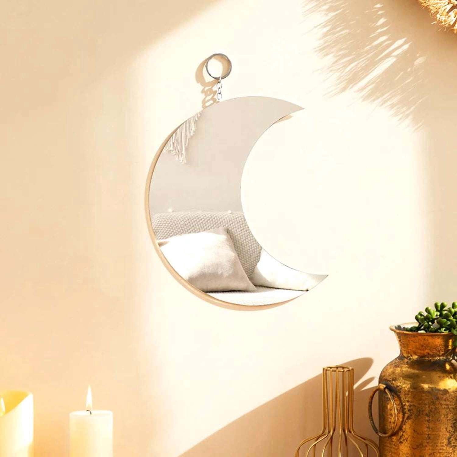 Crescent Moon Mirror Wall Hanging – Boho Minimalist Moon Phase Decor ...