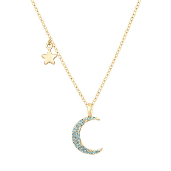 Crescent Moon Pendant Necklace 18k Gold Plated Chain Star Choker Dainty Layering Jewelry for Women 16’’