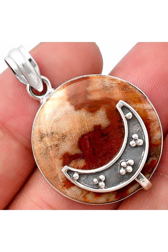 Crescent Moon - Petrified Wood 925 Sterling Silver Pendant Jewelry P-1719 SDP140947