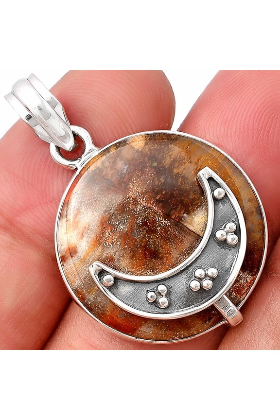 Crescent Moon - Petrified Wood 925 Sterling Silver Pendant Jewelry P-1719 SDP140957