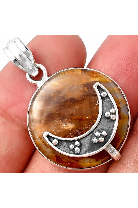 Crescent Moon - Petrified Wood 925 Sterling Silver Pendant Jewelry P-1719 SDP140961