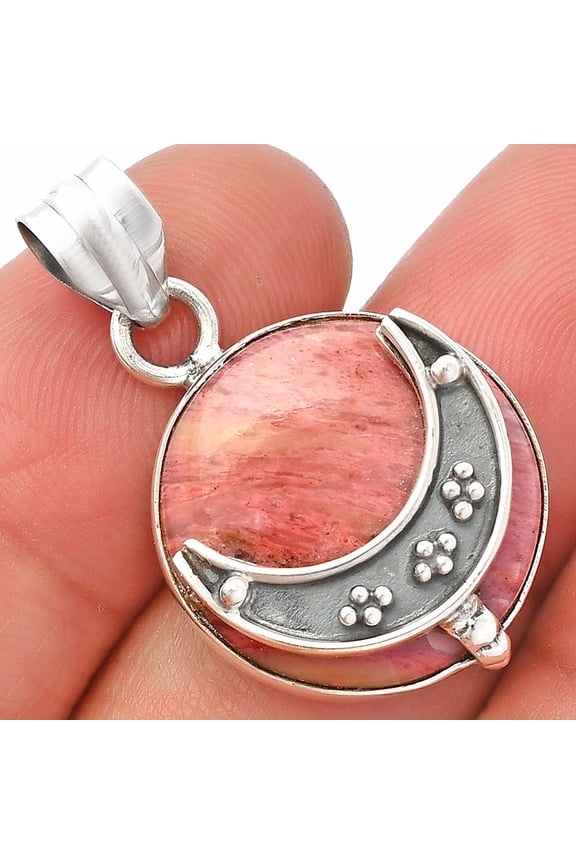 Crescent Moon - Pink Tulip Quartz 925 Sterling Silver Pendant Jewelry P-1719 SDP148031