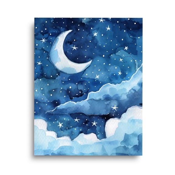 Crescent Moon Print, Starry Night Celestial Art, Cosmic Lunar Poster, Night Sky Illustration, Dreamy Moon Nursery Wall Decor Home Decor #3396, Unframed Poster Size 8x12