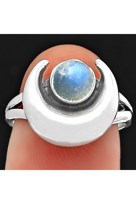 Crescent Moon - Rainbow Moonstone 925 Silver Ring s.9 Jewelry DGR1117_E_9 R-1072