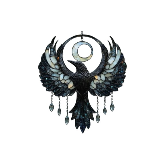 Crescent Moon Raven Acrylic Suncatcher, 2026 New Spirit Birds Hummingbird, Cute Birdsun Catchers Indoor Window Christmas Decoration, Sun Catcher Panel Decor for Bird Lovers